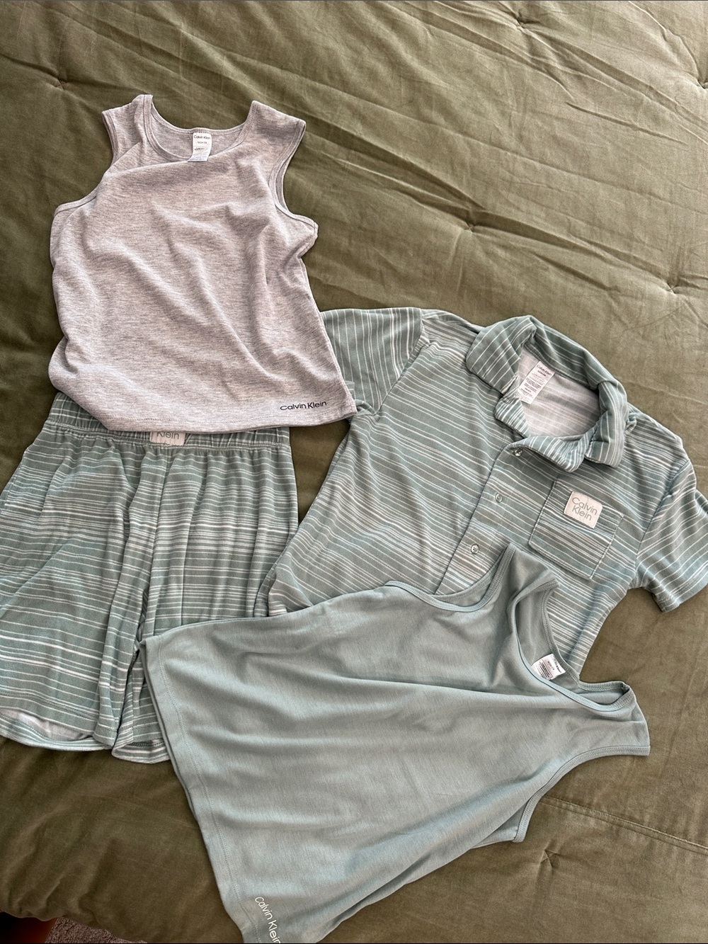 Calvin Klein Kids Light Green & Heather Gray 4-Piece Pajama Set
